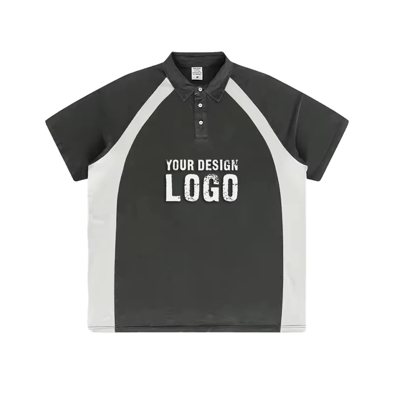 Loose Half Sleeve Plus Size Women's Polo Shirt 285g Contrast Color Lapel Washed