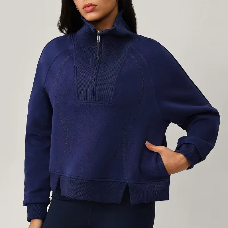 Loose Plus Size Half zipper Sweater Women's Autumn and Winter Thickened Sports and Leisure Sweater Custom