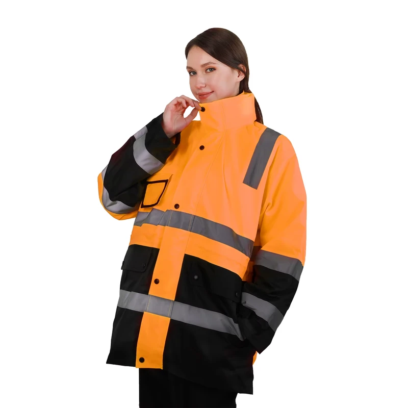 Low MOQ Winter Multifunctional 6 in 1 Safety Jacket Oxford Fabric Warm Reflective Jacket Hideable Hood ANSI Work Safety Jacket