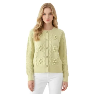 Low Moq Custom Women Knit Sweater Long Sleeve Crew Neck Ladies Sweater Cable Button Women Knit Cardigan