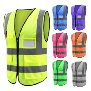 Low Moq High Visibility Gilet De Sécurité Polyester Construction Workwear Reflector Vest with Multi Pocket and Zipper