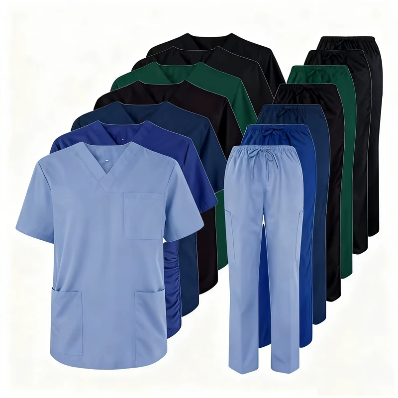 Low Price Polyester Cotton Breathable Fabric Hospital Nursing Scrub Set Ready for Ship Uniform Multi Cargo Scrub Pants in Stock