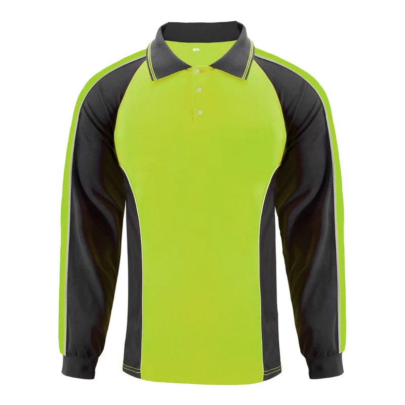Low Price Reflective Safety Color-block Long Sleeves Breathable Fabric Buttoned Collar Safety Work Polo Shirts
