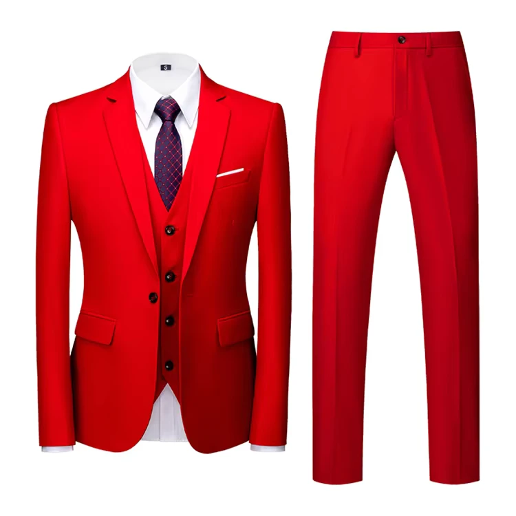 Luxury 3 Piece Men's Wedding Suit Fashion Men's Slim Solid Color Business Office Suit Sets Large Size Men Blazer+pants +vest