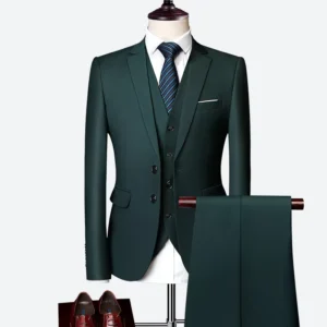 Luxury 3 Piece Men’s Wedding Suit Solid Color Business Office Suit Sets Large Size Men Blazer+ Pants + Vest Fashion Men’s Slim