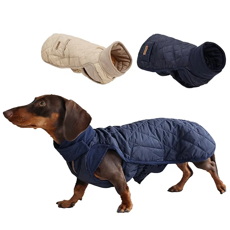 Luxury Classic Dachshund Dog Vest Polyester Padded Quilted Diamond Pattern Warm Outdoor Autumn Winter