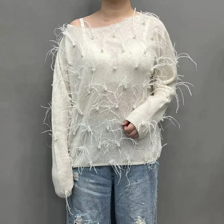 Luxury-Knit-Sweater-Loose-Casual-Feather-Fringe-Pearl-Beads-Round-Neck-Pullover-Soft-Women-Cashmere-Wool-Sweater