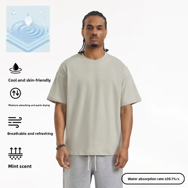 Lyocell-Menthol-Sorona-160-GSM-Lightweight-Comfortable-Cool-Feel-Solid-Blank-Short-Sleeve-T-Shirt-Men-Loose-Fit