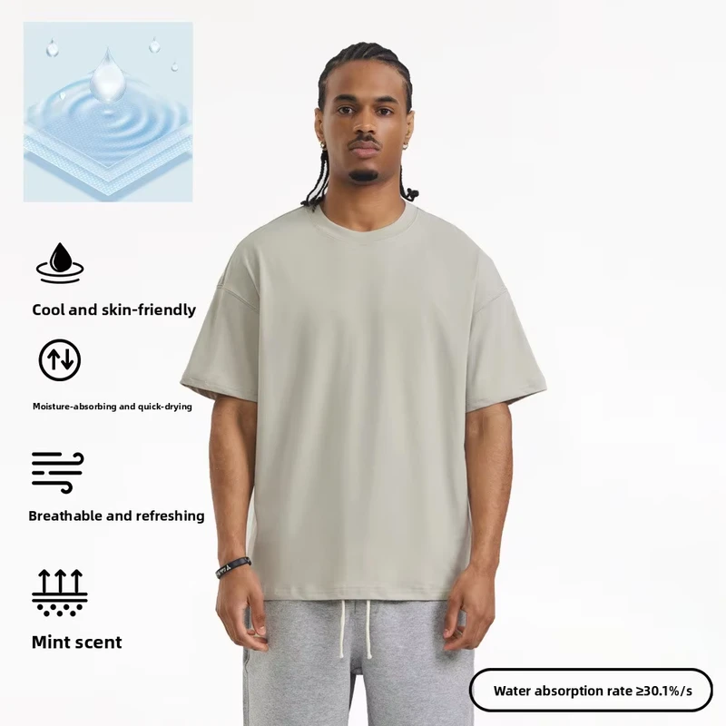 Lyocell Menthol Sorona 160 GSM Lightweight Comfortable Cool Feel Solid Blank Short Sleeve T Shirt Men Loose Fit
