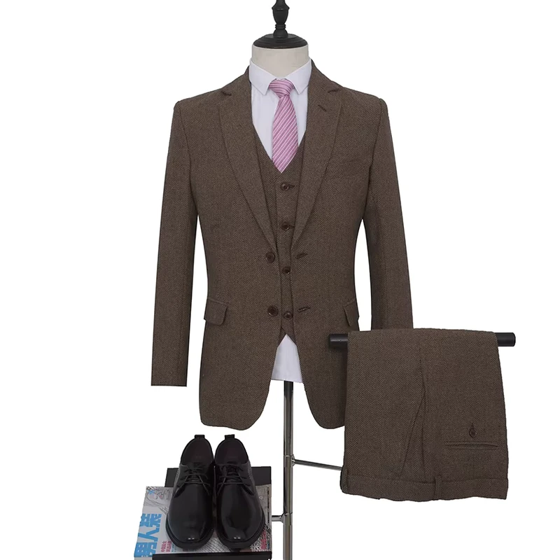MA116 New Fashion 3 Pieces Suits England Slim Business Classic Suit+Pants Man Work Blazer Thick Formal Sales Tuxedo