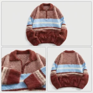 MEN Street Life Men’s Casual Mohair Striped Knitted Breathable Sweater ODM Autumn