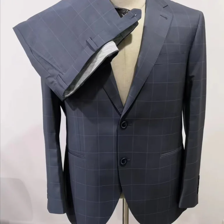 Made-to-Measure-Custom-Made-Big-Size-Italian-Wool-Business-Navy-Notch-Lapel-Check-Mens-Suit