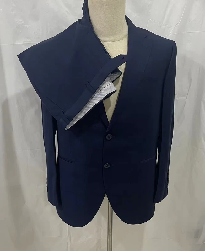 Made-to-Measure-Navy-Blue-100-Wool-2-Piece-Business-Suit-MenS-Solid-Wedding-Blazers