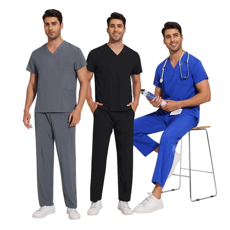 Males-Hospital-Uniforms-New-Style-Nurse-Set-Surgical-Gown-With-Stretch-Short-Sleeves-Tops-and-Pants