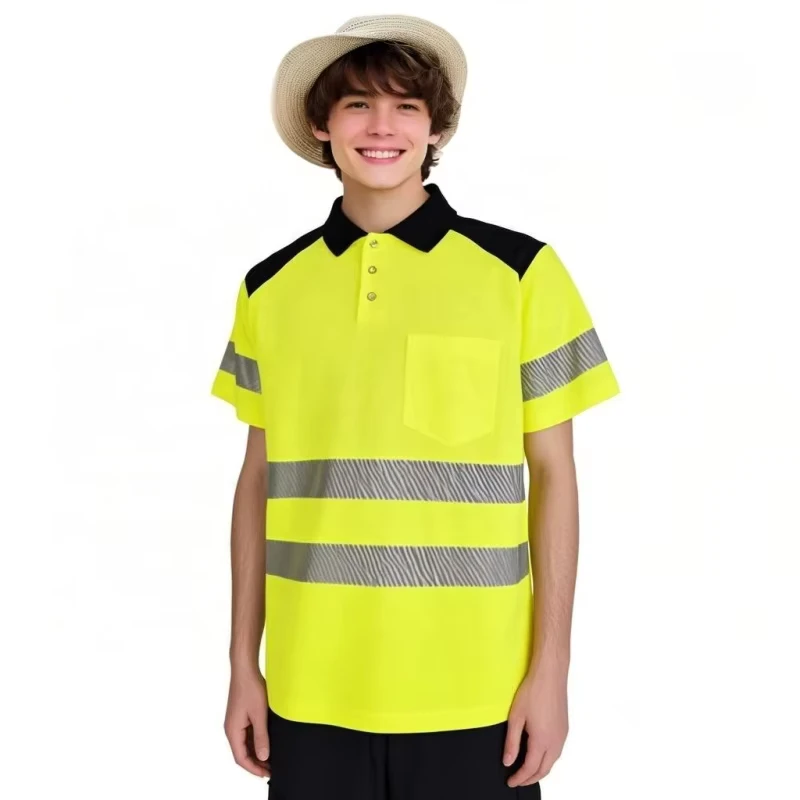 Man Work Safety Short Sleeve Turndown Collar Polo T Shirts Men Wholesales High Visibility Reflective Polo Shirts