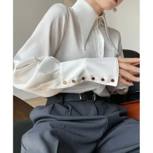 Manufactory Custom Style or Logo ODM Fashion Vintage Satin Silk Shirt Elegant Women Blouse Long Sleeve Ladies Shirts Blusas