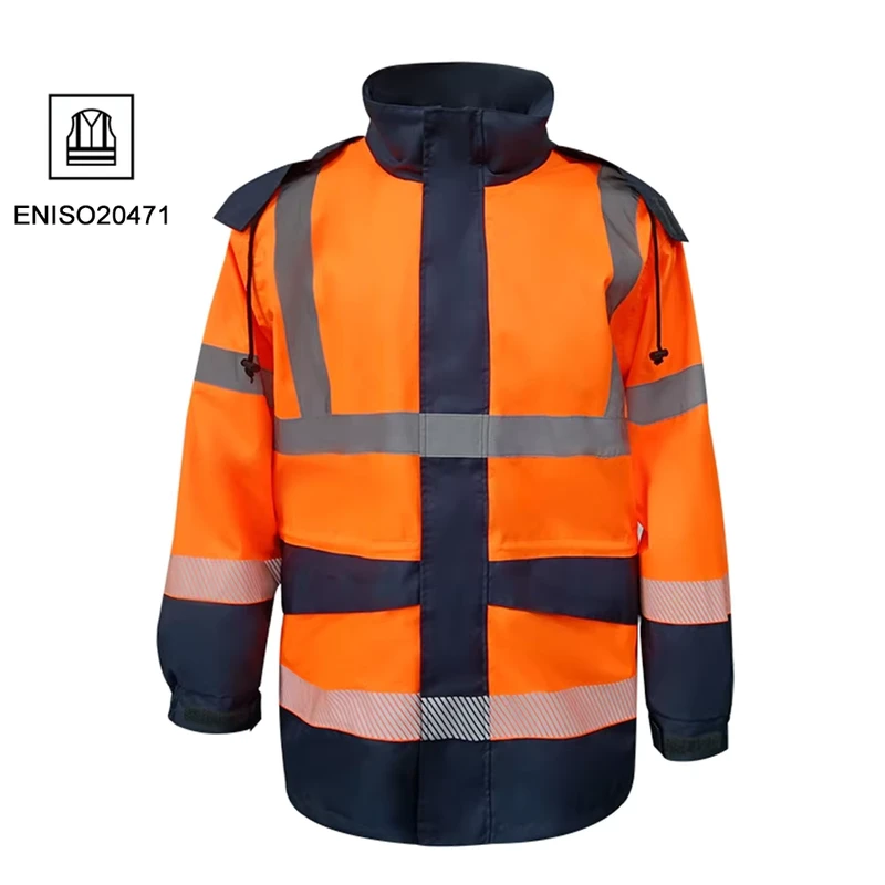 Manufacture Custom OEM Waterproof Rain Jacket Hi Vis Work Winter Parka 3 in 1 Safety Oxford Rain Coat