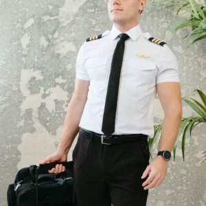 Manufacturer 100% Cotton Men’s Short-Sleeve Pilot Captain Uniform Shirt with Epaulets and Chest Pockets