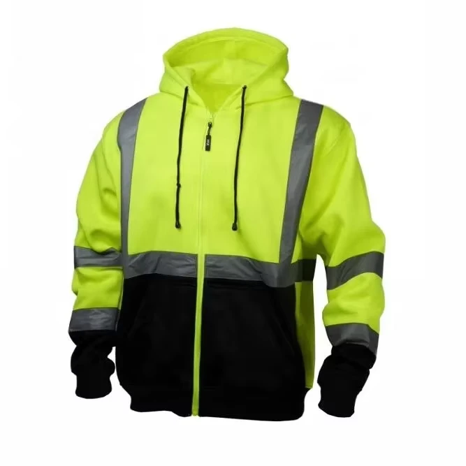 Manufacturer Custom Logo ANSI Class 2 Waterproof Reflective Safety Workwear Men Hoods Sweatshirts High Visibility 100% Polyester