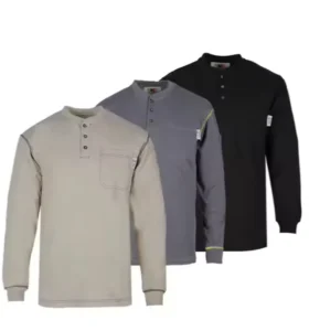 Manufacturer Factory 100% Knit Cotton Flame Retardant Work Wear Fire Proof Men Crew Neck Sweat Shirt Henley Shirt FR Shirt
