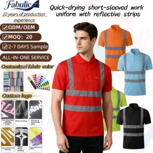 Manufacturer Hi Vis Polo Shirt Reflective Strips All in one Service Work Safety Apparel High Visibility Workwear
