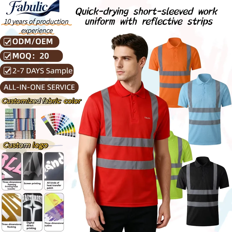 Manufacturer Hi Vis Polo Shirt Reflective Strips All in one Service Work Safety Apparel High Visibility Workwear