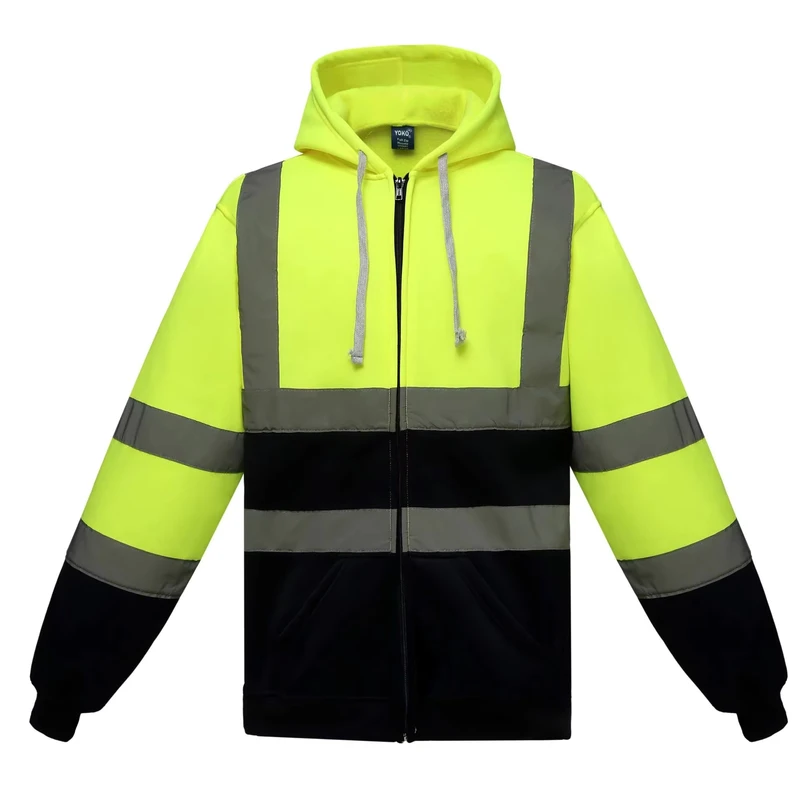 Manufacturer High Quality Visibility Safety Workwear Hi Vis Fleece Jackets Mens Reflective Hoodies