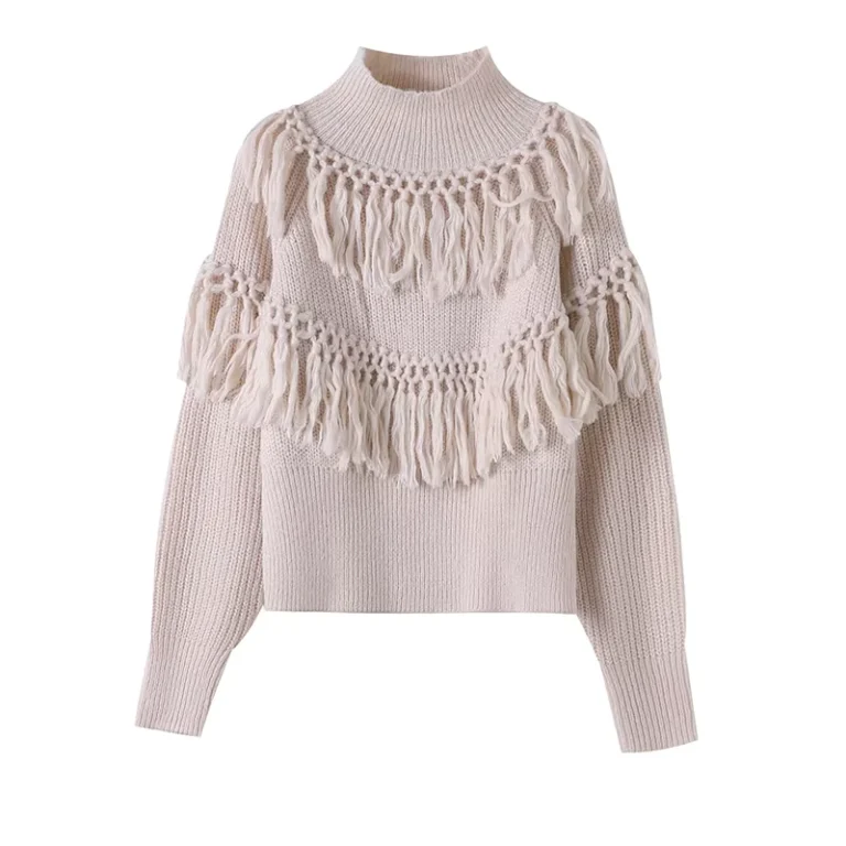 Manufacturer-OEM-ODM-Custom-Elegant-High-Neck-Tassel-Womens-Crochet-Sweater-Winter-Jumper