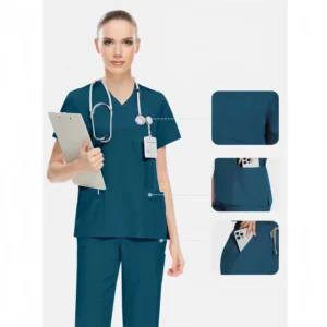 Manufacturer Short Sleeve Woven Unisex Hospital Scrub Uniform Set 95% Polyester Anti-Wrinkle 2-Way Stretch