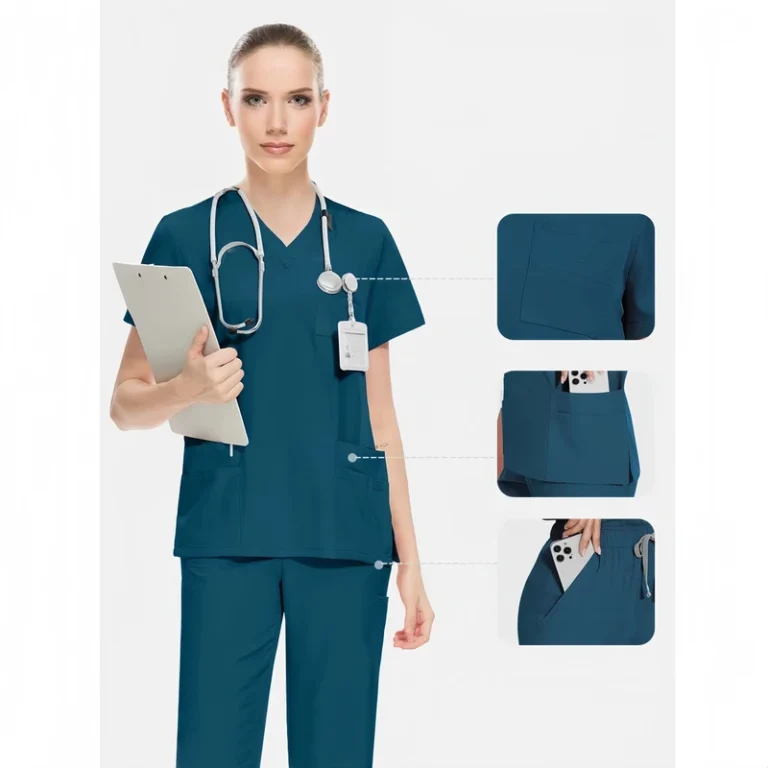 Manufacturer-Short-Sleeve-Woven-Unisex-Hospital-Scrub-Uniform-Set-95-Polyester-Anti-Wrinkle-2-Way-Stretch