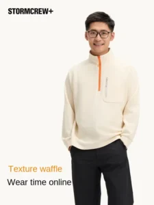 Mediastorm Waffle Long sleeved STORMCREW Windproof Loose Half high Collar Zipper Contrast Color Pocket Anti wrinkle Autumn Men’s