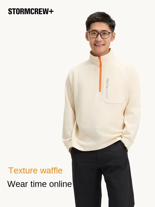 Mediastorm-Waffle-Long-sleeved-STORMCREW-Windproof-Loose-Half-high-Collar-Zipper-Contrast-Color-Pocket-Anti-wrinkle-Autumn-Mens