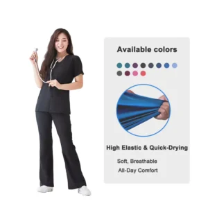 Medical Breathable Rayon Scrub Suit with Jogger Pants Stretch Dental Clinic Nursing Uniform Sets for Hospitals