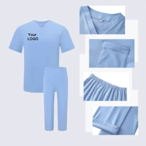 Medical Scrub Set for Hospital, Dental, and Beauty Salon Workwear, Polyester-Spandex, Multi-Pocket