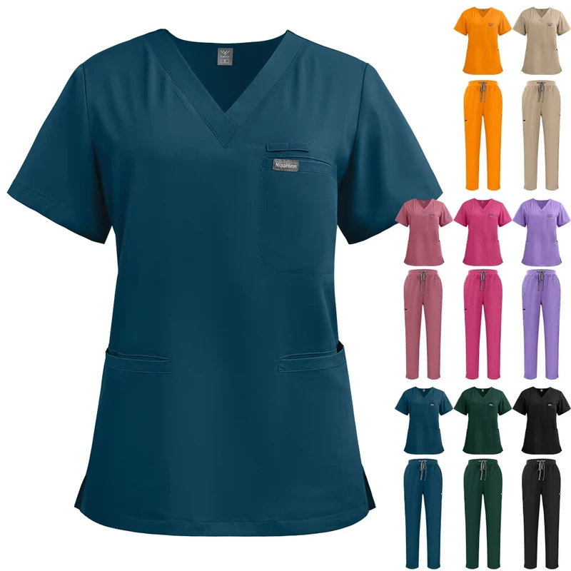 Medical Scrub Uniform Set Breathable Polyester Rayon Spandex Fabric for Nurses