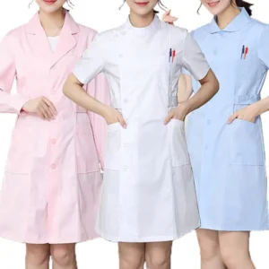 Medical Scrub Uniform Set with Short- and Long-Sleeve Tops and Lab Coat