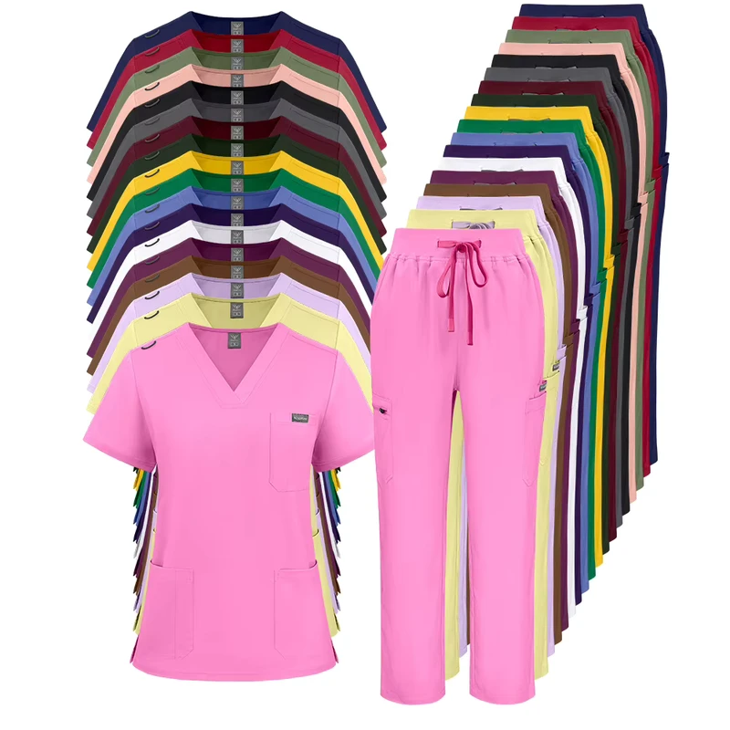 Medical Scrubs Uniform Set for Doctors and Nurses Casual Loose Fit Scrub Plus Size TRS Stretch Fabric Scrub Set