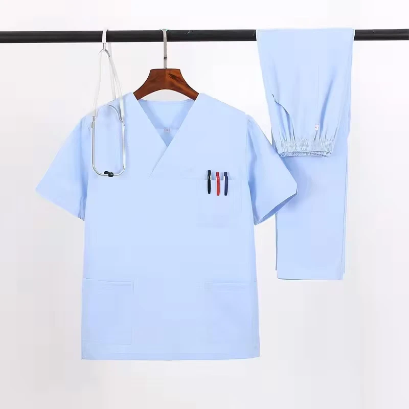 Medical Scrubs Uniform Sets Eco Friendly 65% Cotton 35% Polyester V Neck Unisex Hospital Scrubs