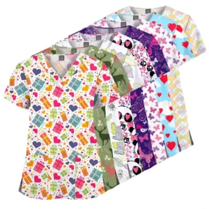Medical Stretch Scrubs Unisex Salon Uniform Lightweight Printed Scrub Tops Spot Custom Brand VIAOLI Spandex Polyester