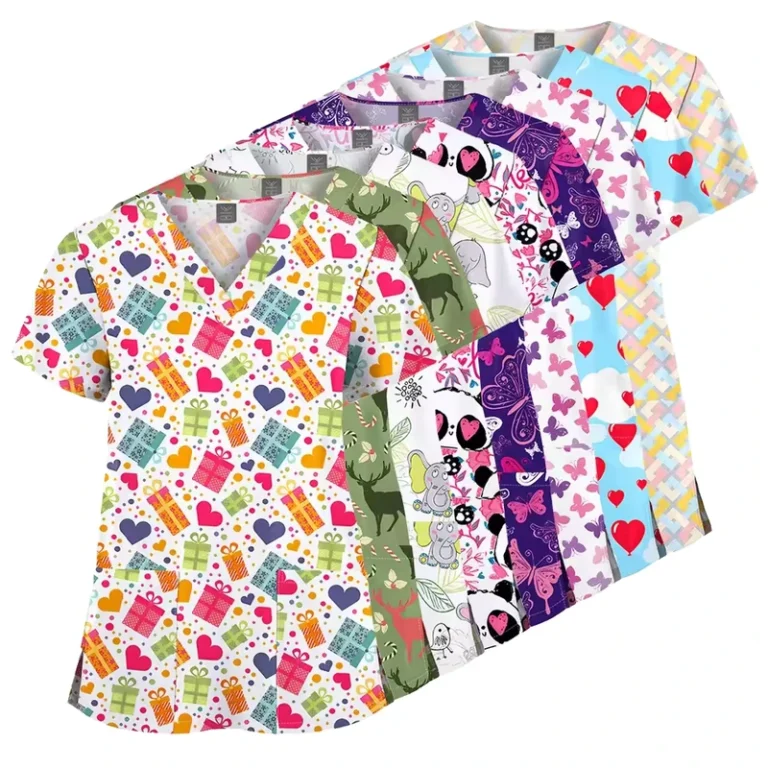 Medical-Stretch-Scrubs-Unisex-Salon-Uniform-Lightweight-Printed-Scrub-Tops-Spot-Custom-Brand-VIAOLI-Spandex-Polyester