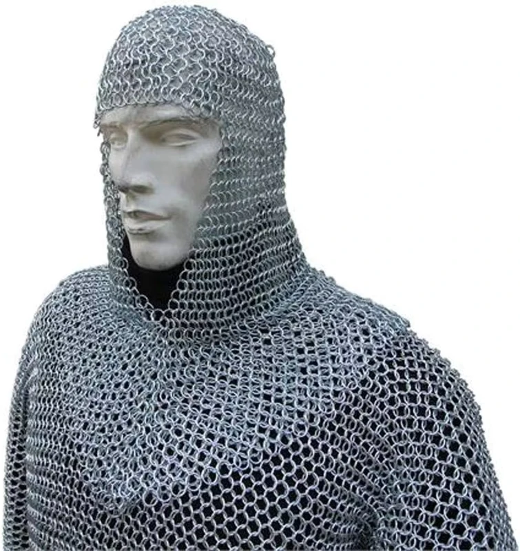 Medieval 10mm Black Aluminum Butted Chainmail Hauberk Armor Jacket for Halloween