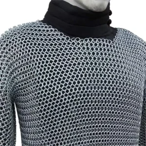 Medieval Knight Chainmail Shirt 6mm Riveted Metal Ring Armor Half Sleeve Hauberk Silver Medium Size