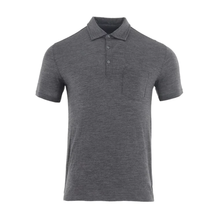 Men-100-Merino-Wool-Work-Out-Casual-Fashion-Daily-Gray-Short-Sleeve-POLO-Shirt