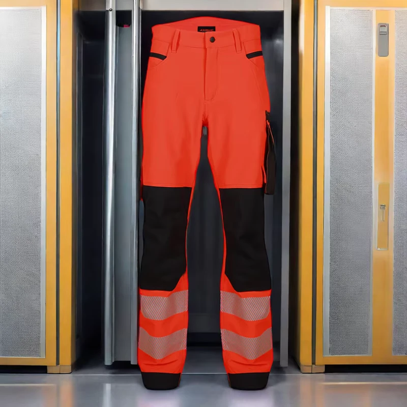 Men 4 Way Stretch Hi Vis Reflective Tape Cargo Safety Pants With Tool Pocket