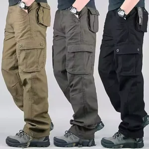 Men American Retro Cargo Pants Heavy Duty Workwear Trousers Loose Straight Leg Multi Pocket Tactical Pants New GB