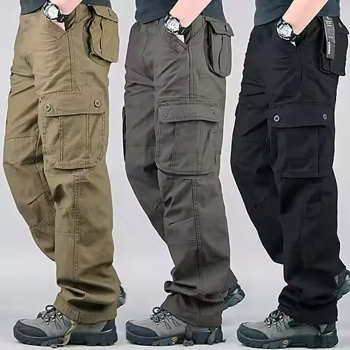 Men-American-Retro-Cargo-Pants-Heavy-Duty-Workwear-Trousers-Loose-Straight-Leg-Multi-Pocket-Tactical-Pants-New-GB