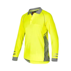 Men Birdeye Mesh Long Sleeve Safety Reflective Hi Vis Polo Work Shirt With Pockets for Workwear