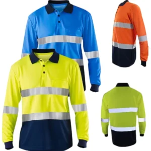 Men Birdeye Mesh Long Sleeve Safety Reflective Hi Vis Polo Work Shirt With Pockets for Workwear