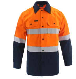 Men Factory 100% Cotton High Visibility Clothing Mining Shirts Reflective Workwear Reflective Safety Shirt Long Sleeve