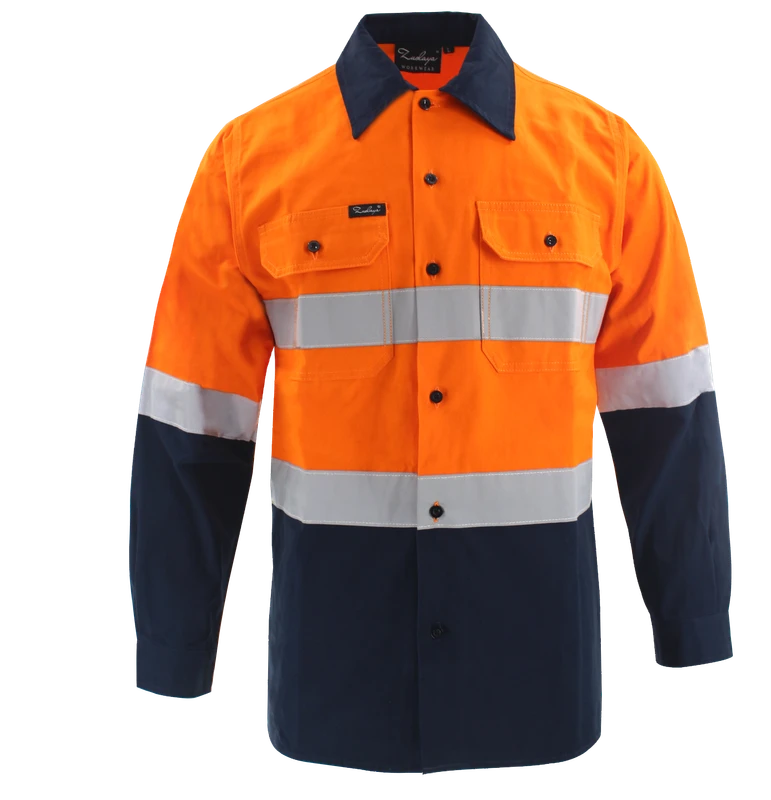 Men Factory 100% Cotton High Visibility Clothing Mining Shirts Reflective Workwear Reflective Safety Shirt Long Sleeve